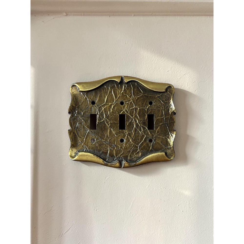 Vintage Amerock Triple Light Switch Cover - Antique Brass Wall Plate